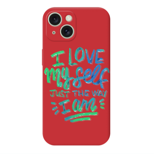 Apple iPhone 15 I Love My self Red Colored Silicone TPU Θήκη