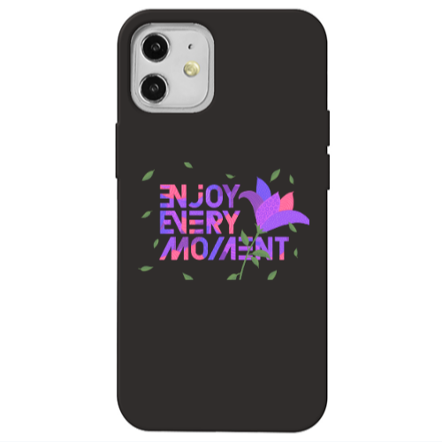 Apple iPhone 12 Enjoy Every Moment Black Colored Silicone TPU Θήκη