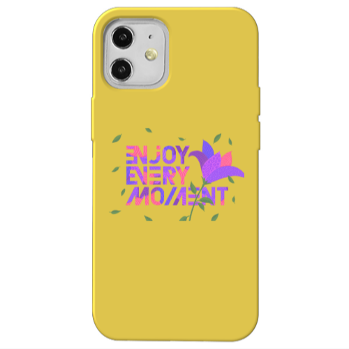 Apple iPhone 12 Enjoy Every Moment Yellow Colored Silicone TPU Θήκη