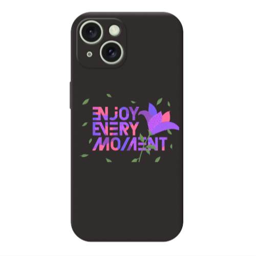 Apple iPhone 15 Enjoy Every Moment Black Colored Silicone TPU Θήκη