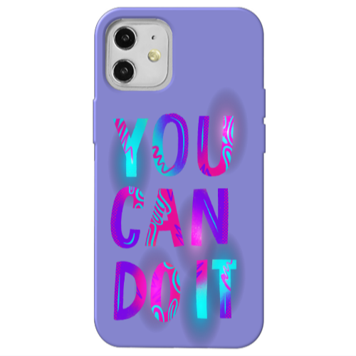 Apple iPhone 12 You Can Doit Purple Colored Silicone TPU Θήκη