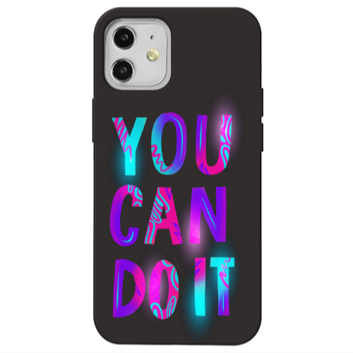 Apple iPhone 12 You Can Doit Black Colored Silicone TPU Θήκη