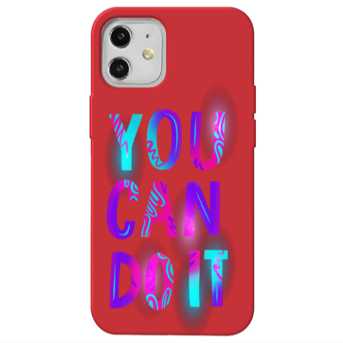Apple iPhone 12 You Can Doit Red Colored Silicone TPU Θήκη