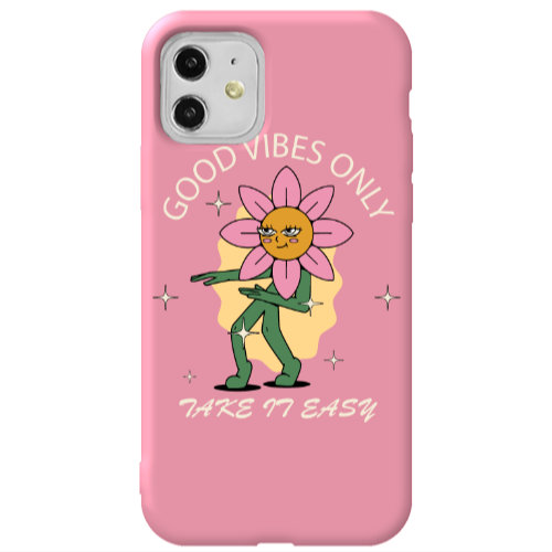 Apple iPhone 11  Good Vibes Only Pink Colored Silicone TPU Θήκη