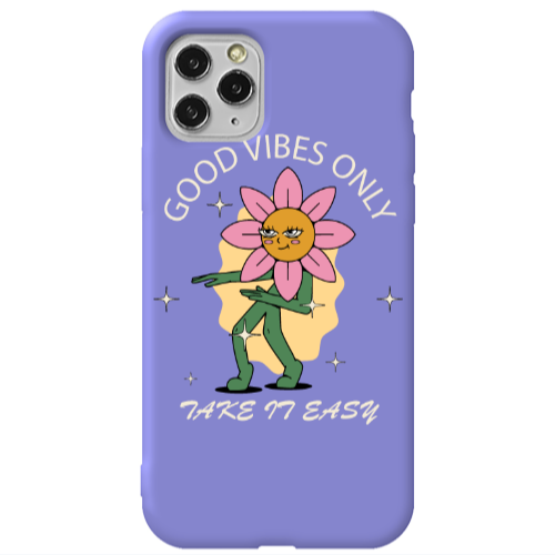 Apple iPhone 11 Pro Good Vibes Only Purple Colored Silicone TPU Θήκη