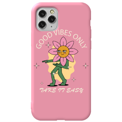 Apple iPhone 11 Pro Good Vibes Only Pink Colored Silicone TPU Θήκη