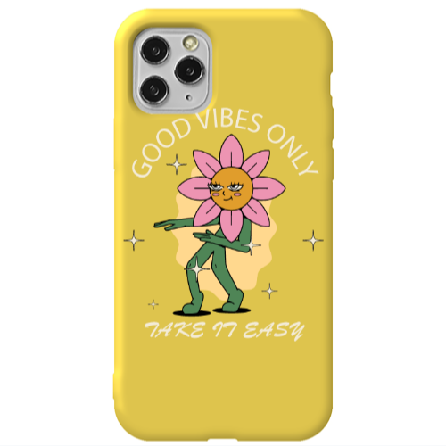 Apple iPhone 11 Pro Good Vibes Only Yellow Colored Silicone TPU Θήκη
