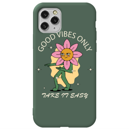 Apple iPhone 11 Pro Good Vibes Only Dark Green Colored Silicone TPU Θήκη