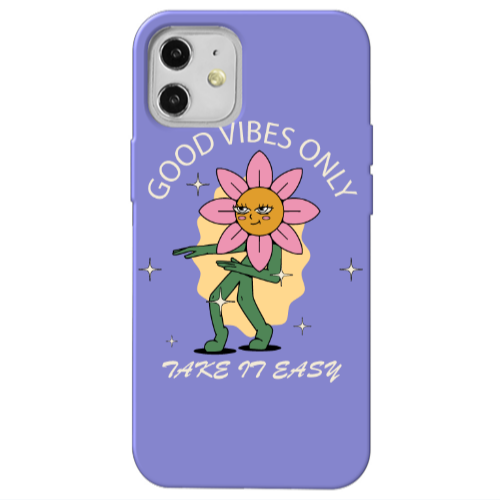 Apple iPhone 12 Good Vibes Only Purple Colored Silicone TPU Θήκη