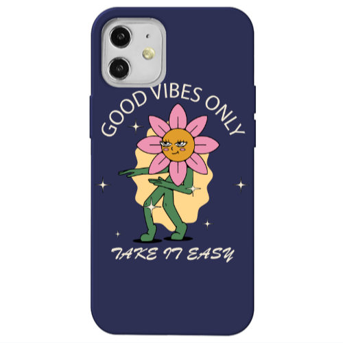 Apple iPhone 12 Good Vibes Only Dark blue Colored Silicone TPU Θήκη