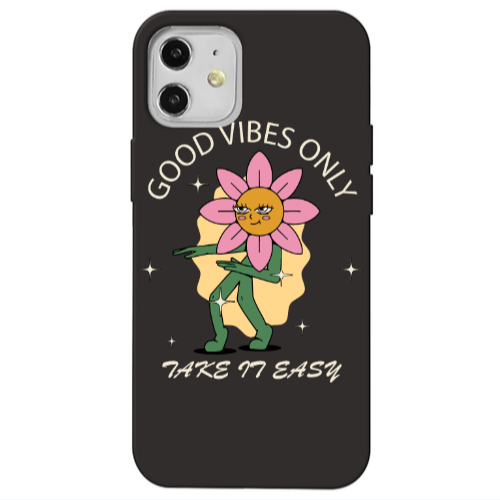 Apple iPhone 12 Good Vibes Only Black Colored Silicone TPU Θήκη