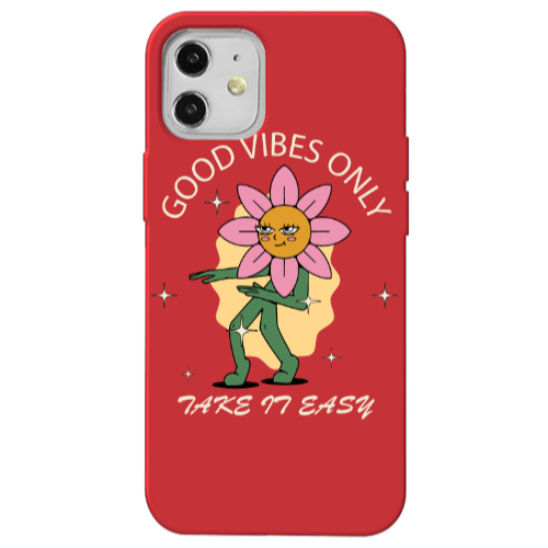 Apple iPhone 12 Good Vibes Only Red Colored Silicone TPU Θήκη