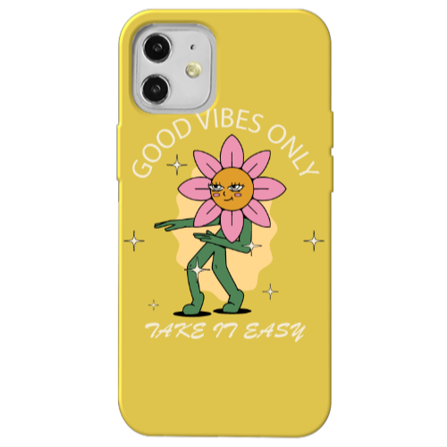 Apple iPhone 12 Good Vibes Only Yellow Colored Silicone TPU Θήκη