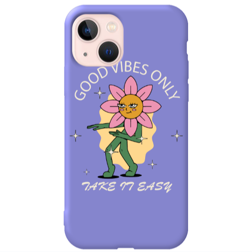 Apple iPhone 13 Good Vibes Only Purple Colored Silicone TPU Θήκη