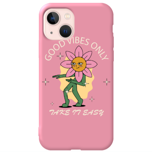 Apple iPhone 13 Good Vibes Only Pink Colored Silicone TPU Θήκη