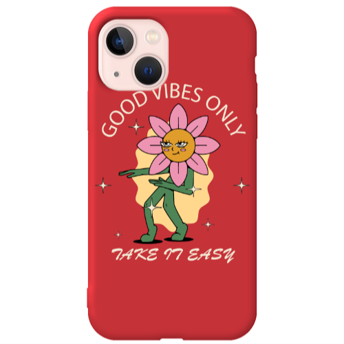 Apple iPhone 13 Good Vibes Only Red Colored Silicone TPU Θήκη