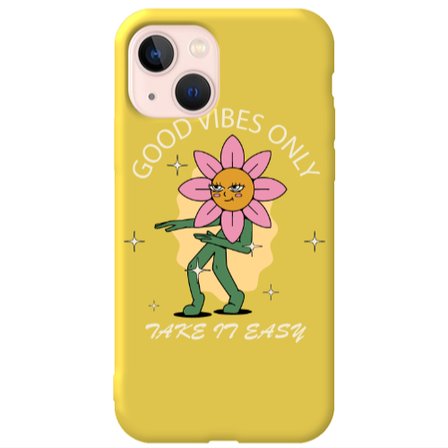 Apple iPhone 13 Good Vibes Only Yellow Colored Silicone TPU Θήκη