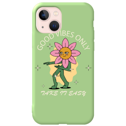 Apple iPhone 13 Good Vibes Only Light Green Colored Silicone TPU Θήκη