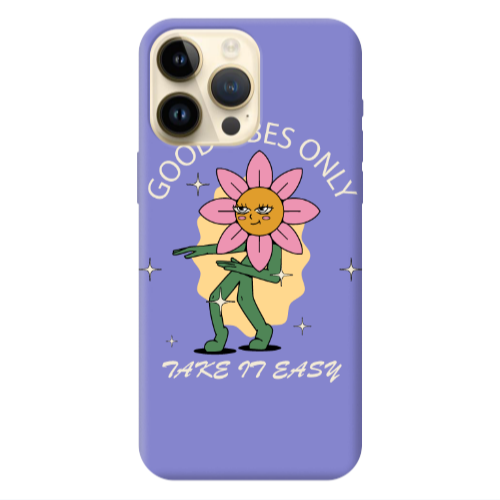 Apple iPhone 13 Pro Max Good Vibes Only Purple Colored Silicone TPU Θήκη