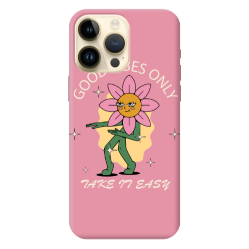 Apple iPhone 13 Pro Max Good Vibes Only Pink Colored Silicone TPU Θήκη