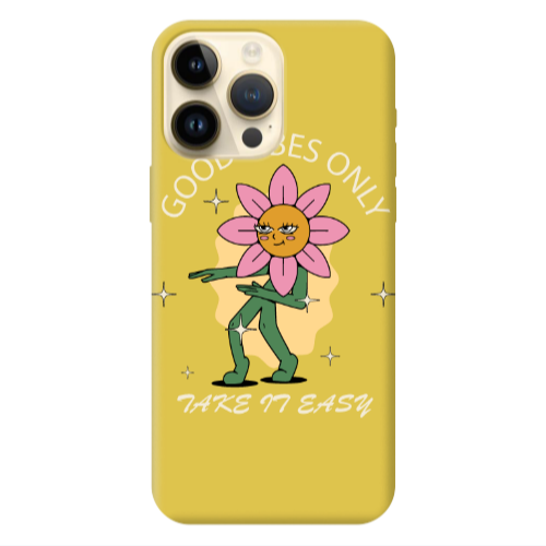 Apple iPhone 13 Pro Max Good Vibes Only Yellow Colored Silicone TPU Θήκη