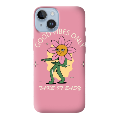 Apple iPhone 14 Plus Good Vibes Only Pink Colored Silicone TPU Θήκη