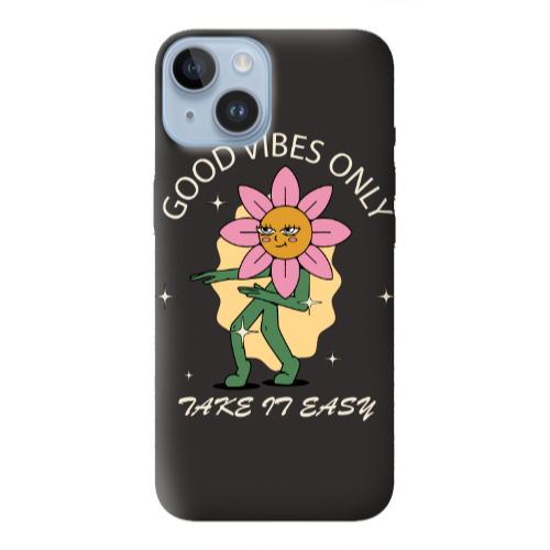 Apple iPhone 14 Plus Good Vibes Only Black Colored Silicone TPU Θήκη