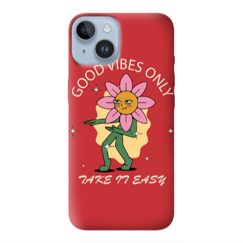 Apple iPhone 14 Plus Good Vibes Only Red Colored Silicone TPU Θήκη