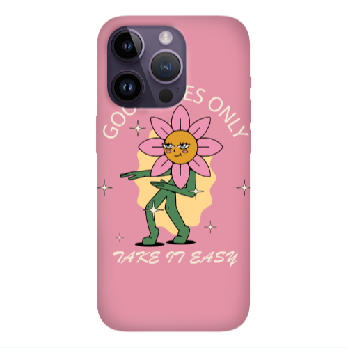 Apple iPhone 14 Pro Max Good Vibes Only Pink Colored Silicone TPU Θήκη