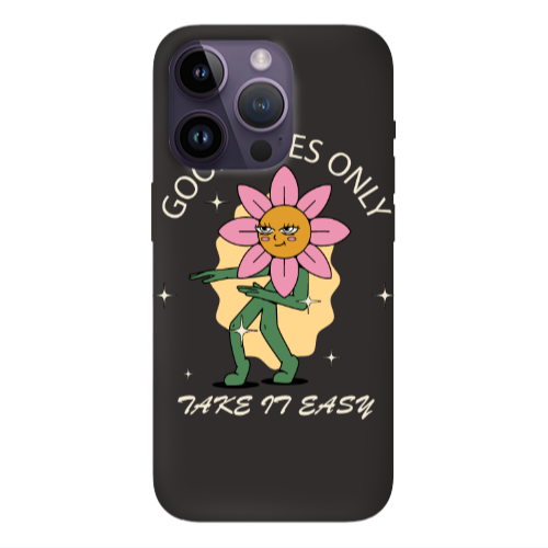 Apple iPhone 14 Pro Max Good Vibes Only Black Colored Silicone TPU Θήκη