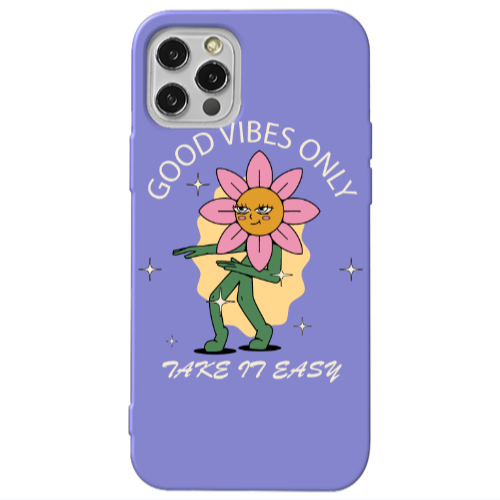 Apple iPhone 13 Pro Good Vibes Only Purple Colored Silicone TPU Θήκη