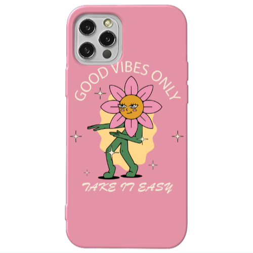 Apple iPhone 13 Pro Good Vibes Only Pink Colored Silicone TPU Θήκη