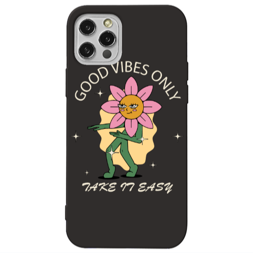 Apple iPhone 13 Pro Good Vibes Only Black Colored Silicone TPU Θήκη