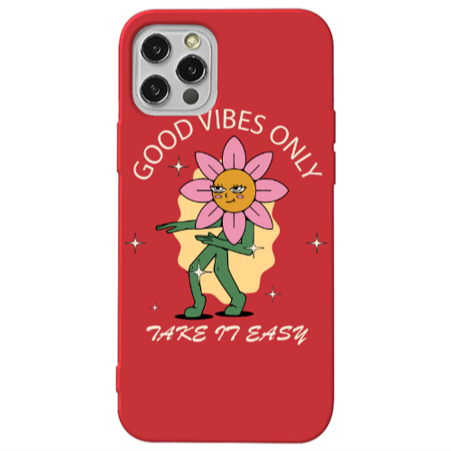 Apple iPhone 13 Pro Good Vibes Only Red Colored Silicone TPU Θήκη