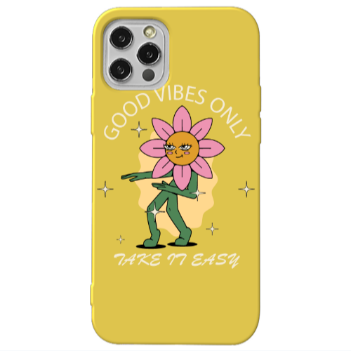 Apple iPhone 13 Pro Good Vibes Only Yellow Colored Silicone TPU Θήκη