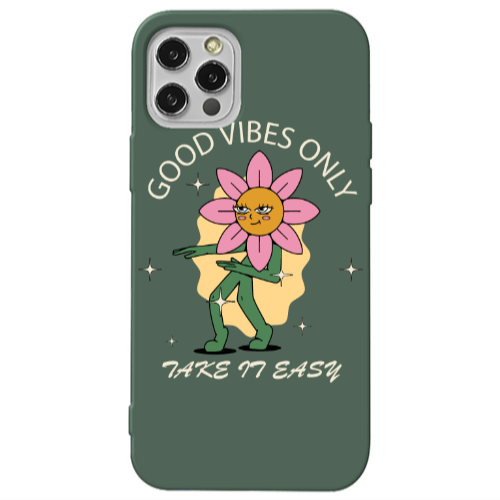 Apple iPhone 13 Pro Good Vibes Only Dark Green Colored Silicone TPU Θήκη