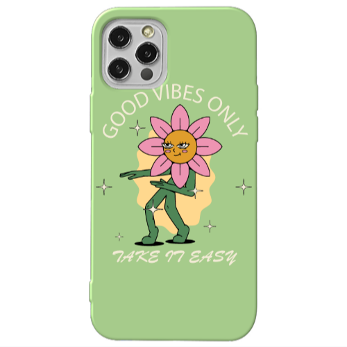 Apple iPhone 12 Pro Max Good Vibes Only Light Green Colored Silicone TPU Θήκη