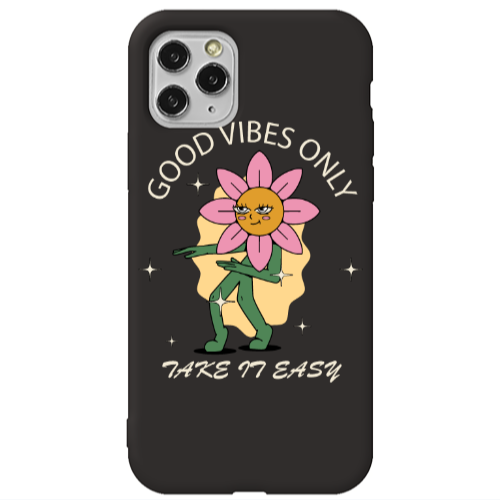 Apple iPhone 11 Pro Max Good Vibes Only Black Colored Silicone TPU Θήκη