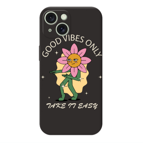 Apple iPhone 15 Good Vibes Only Black Colored Silicone TPU Θήκη