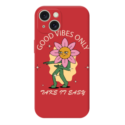 Apple iPhone 15 Good Vibes Only Red Colored Silicone TPU Θήκη