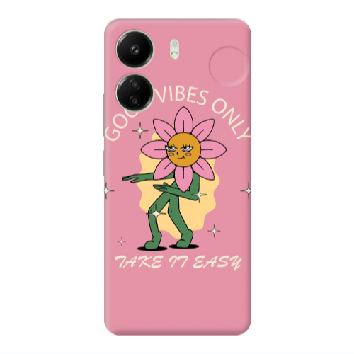 Xiaomi Redmi 13C Good Vibes Only Pink Colored Silicone TPU Θήκη