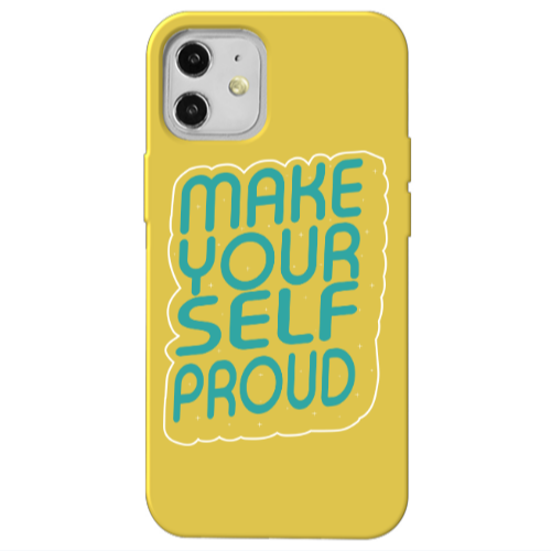 Apple iPhone 12 Make Your Self Proud Yellow Colored Silicone TPU Θήκη