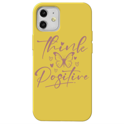 Apple iPhone 12 Think Positive Yellow Colored Silicone TPU Θήκη