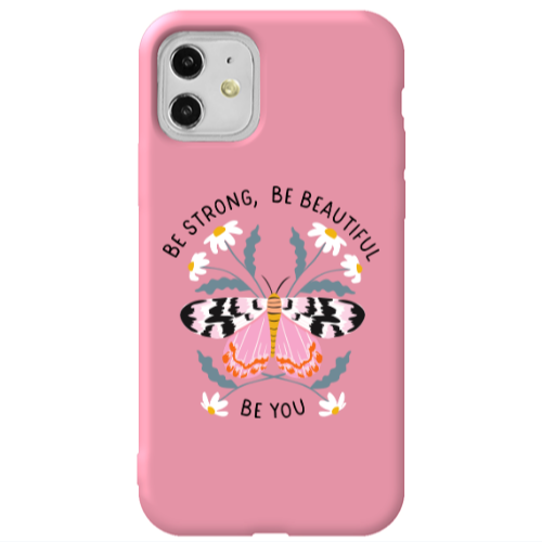 Apple iPhone 11  Be Strong Pink Colored Silicone TPU Θήκη