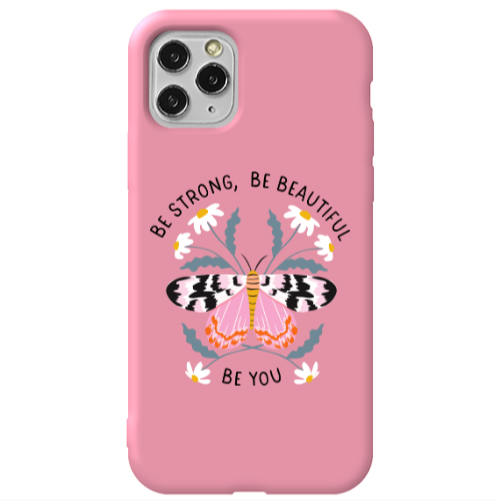 Apple iPhone 11 Pro Be Strong Pink Colored Silicone TPU Θήκη
