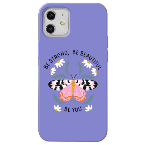 Apple iPhone 12 Be Strong Purple Colored Silicone TPU Θήκη