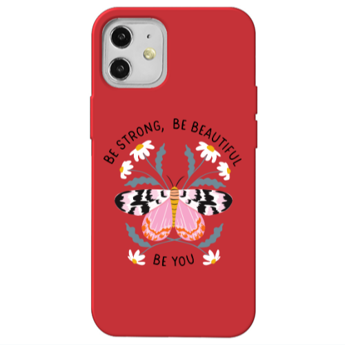 Apple iPhone 12 Be Strong Red Colored Silicone TPU Θήκη