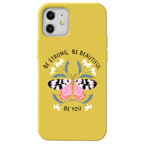 Apple iPhone 12 Be Strong Yellow Colored Silicone TPU Θήκη