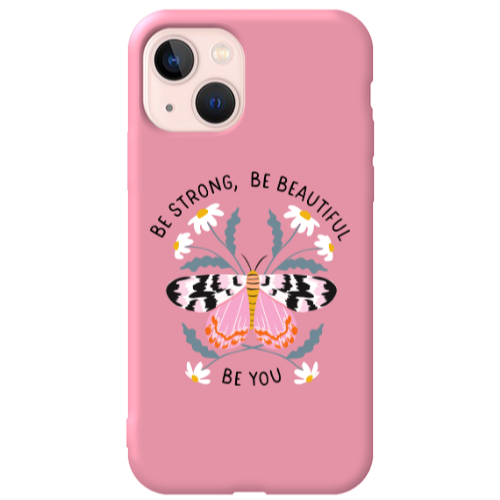 Apple iPhone 13 Be Strong Pink Colored Silicone TPU Θήκη