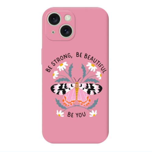 Apple iPhone 15 Plus Be Strong Pink Colored Silicone TPU Θήκη